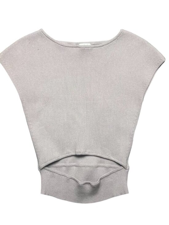 Tops - Cutout Knit Stretchy Cropped Ribbed Tank Sand